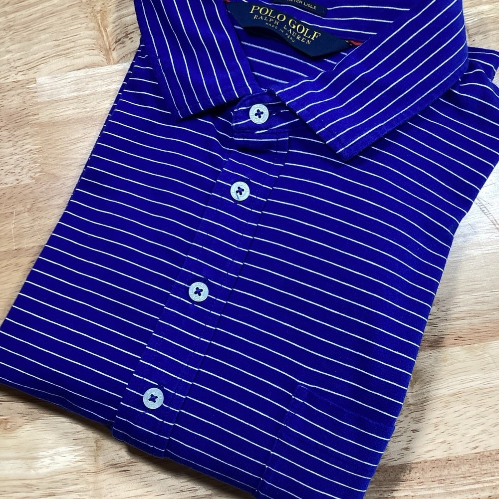 POLO GOLF Ralph Lauren Mens STRETCH LISLE Blue‎ Striped Shirt Size XL